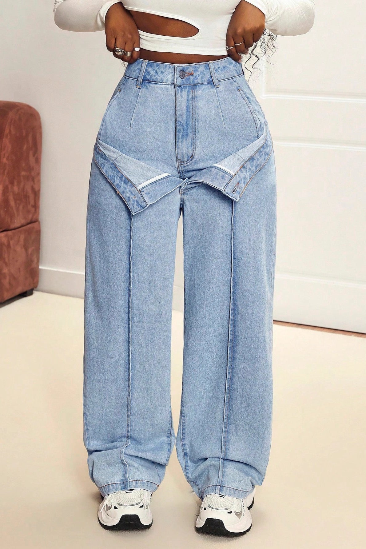 Paneled Dual Waist Stylish Slim Straight Street Jeans Main image