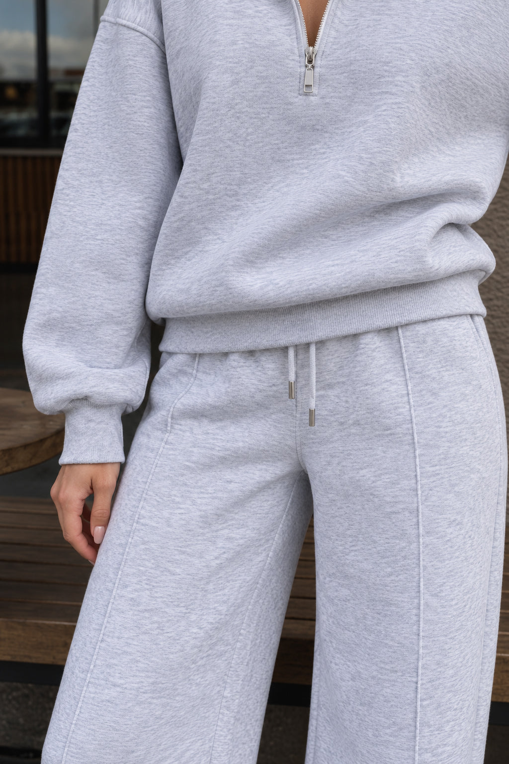 Half Zip Sweatshirt Wide Leg Pants Set