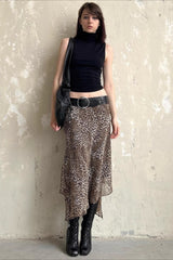 Leopard Print Sheer Mesh High Waist Skirt
