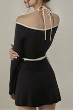 Halter Minimalist Color Block Fresh Bow One Piece Swimwear