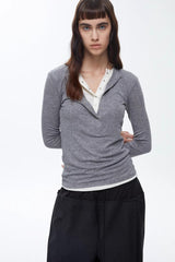 Henley Neck Two-in-One Knit Top