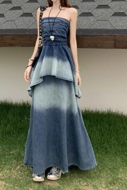 Ombre Strapless Denim Dress Secondary image