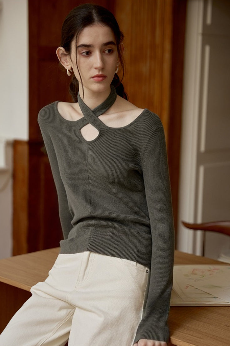 Halter Neck Openwork Wool Knit Top Secondary image