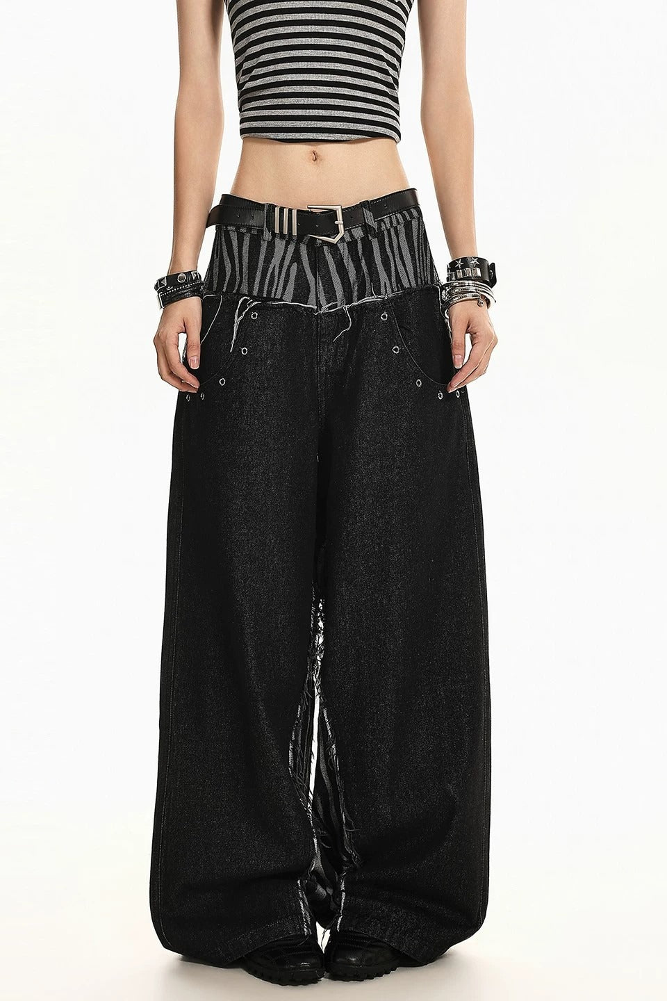 Zebra Panel Double Waist Wide Leg Jeans Secondary image