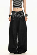 Zebra Panel Double Waist Wide Leg Jeans