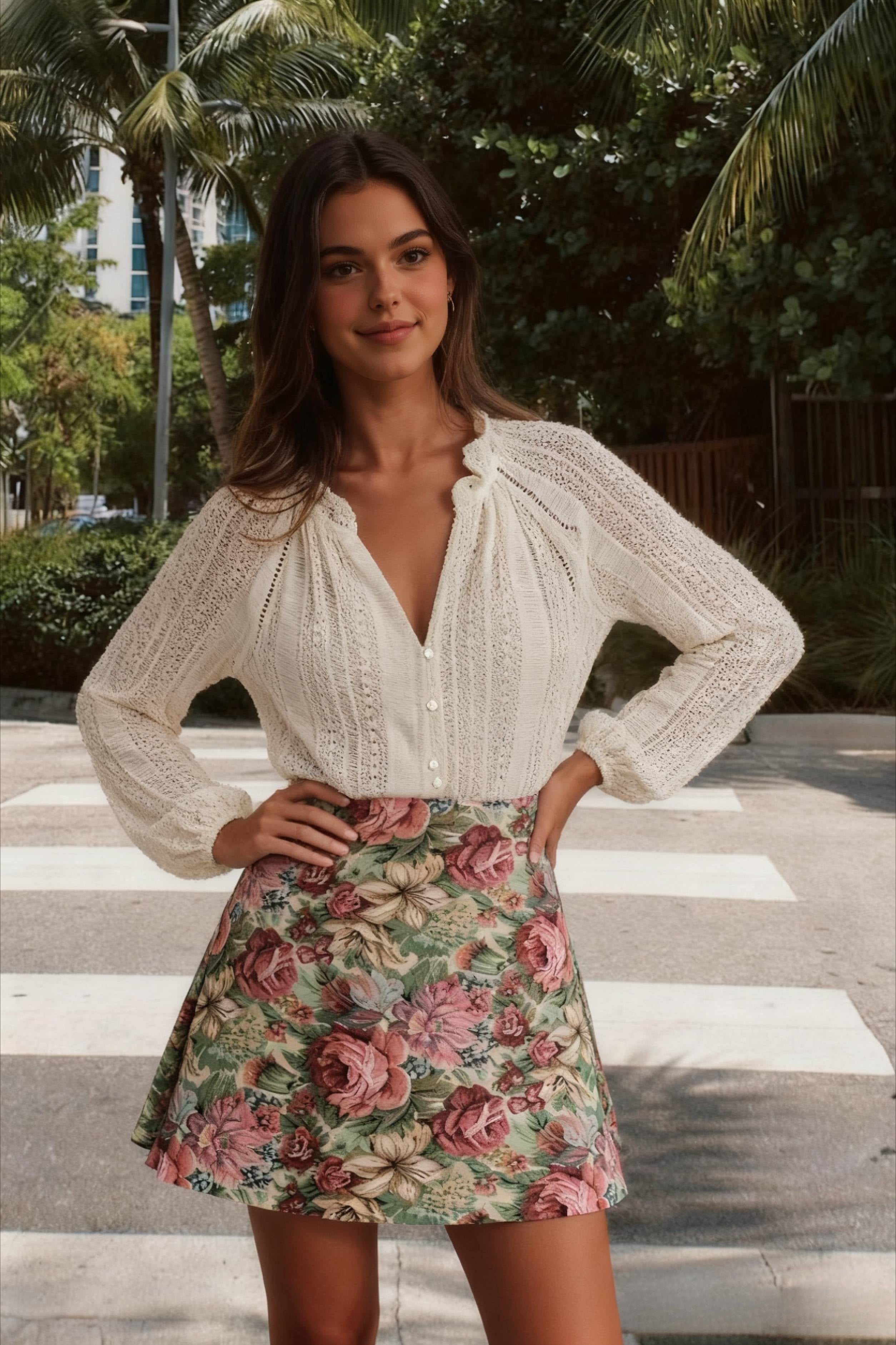 Long V-Neck Lace Button Up Shirt Main image