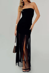 Strapless Sheer Slit Maxi Birthday Dress