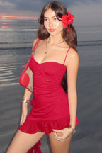Sequin Ruffle Wrap Slip Dress