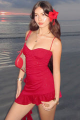 Sequin Ruffle Wrap Slip Dress