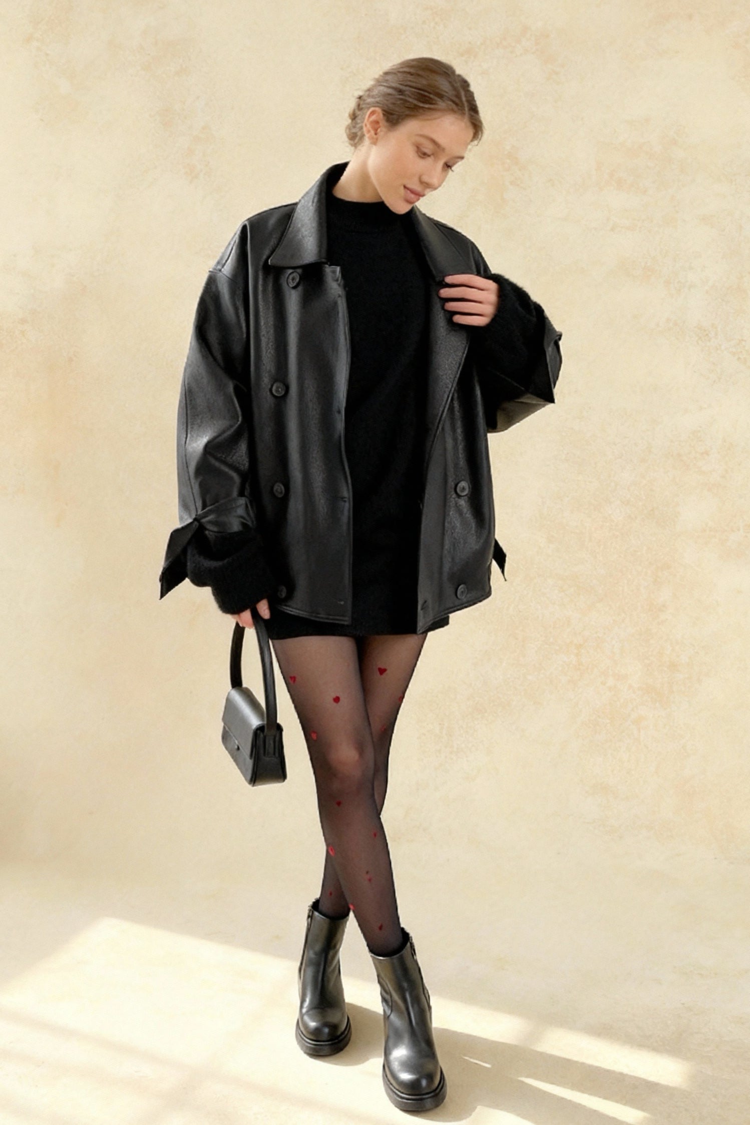 Retro Leather Blazer Collar Elegant Coat Secondary image