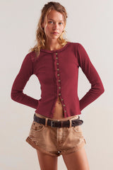 Round Neck Long Sleeve Ribbed Cardigan