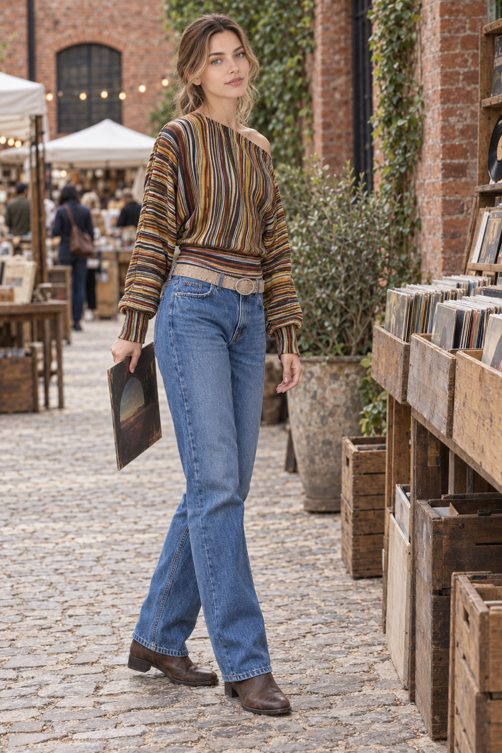 Multicolor Asymmetric Stripe Knit Top