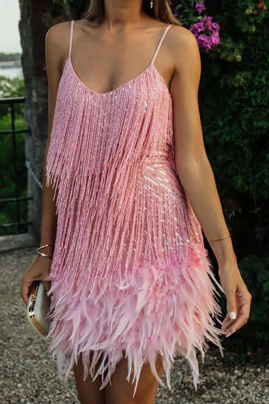Fringe Feather Sequin Panel Party Mini Sequin Dress Secondary image