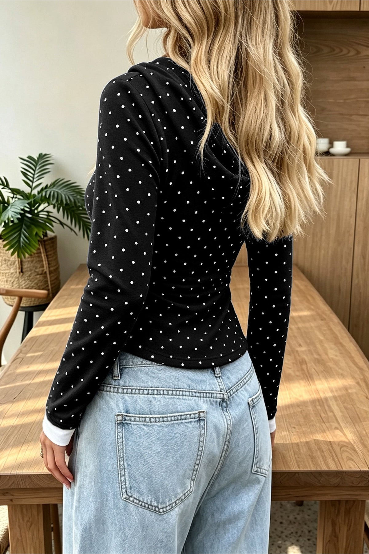 Polka Dot Layered Hem Pullover Hoodie Secondary image