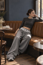 Lace Waist Wide Leg Sweat Pants