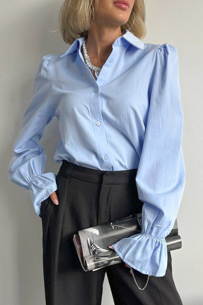 Blue Flare Sleeve Collared Blouse Main image