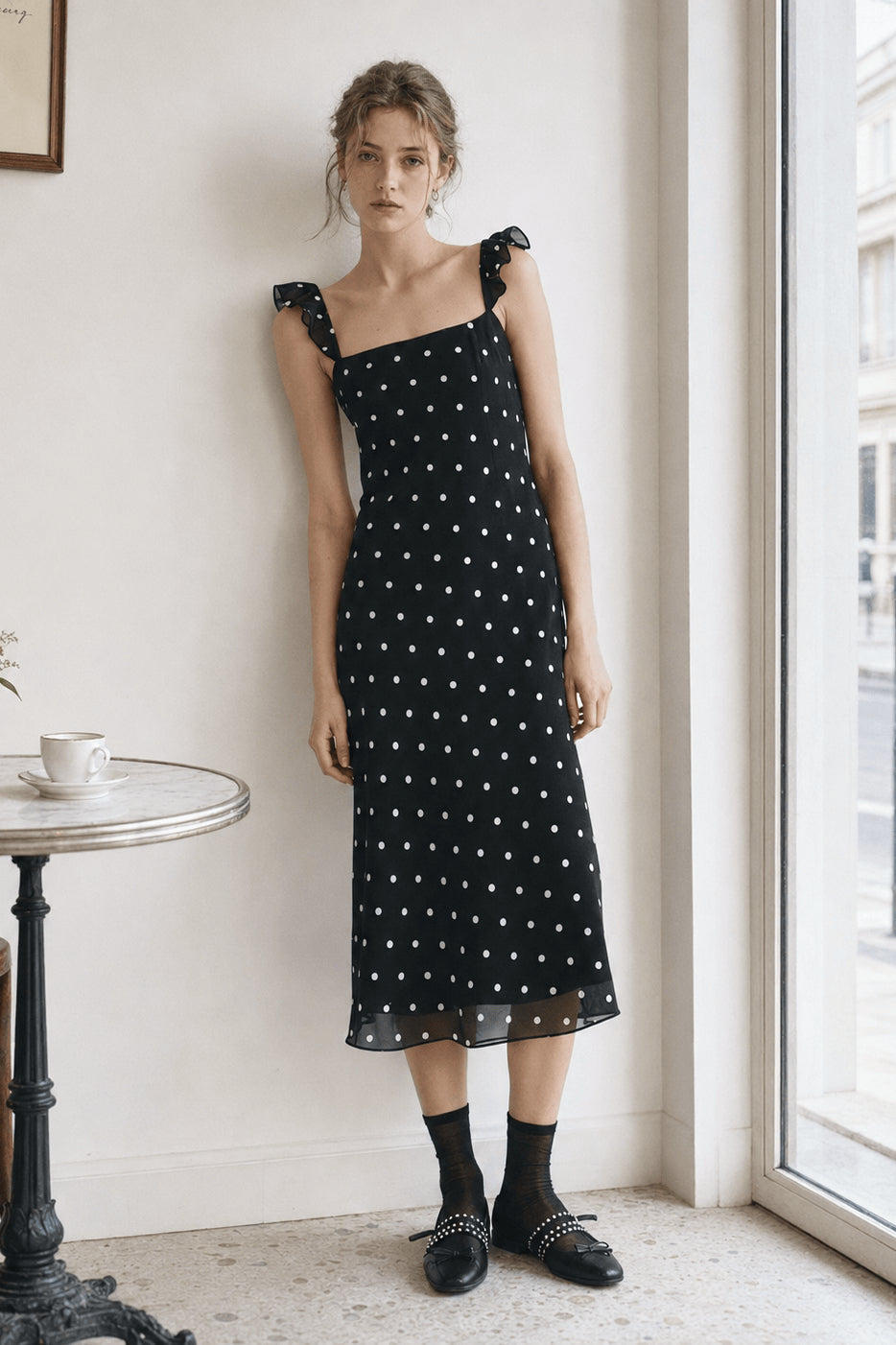 Spot Print Tulle Bodycon Midi Slip Dress Main image