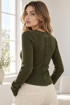 Solid Color Slim Fit Ruched Long Sleeve Basic T-Shirts