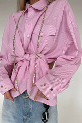 Back Stripe Button Detail Blouse