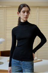 Wool Turtle Neck Slim Knit Top