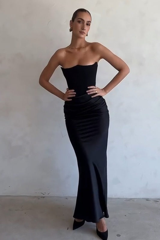 Satin Ruched Strapless Bodycon Dress Secondary image
