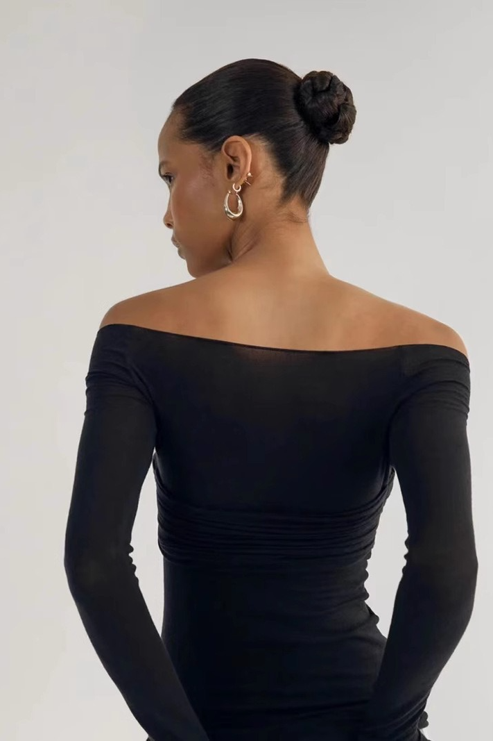 Sheer Ruched Faux Two-Piece Off Shoulder Crop Top Secondary image