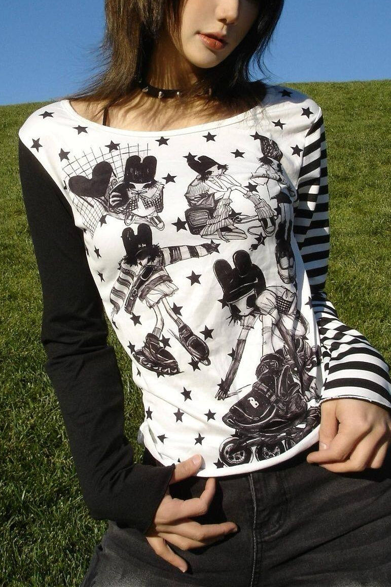 Star Stripe Asymmetric Layered Long Sleeve T-Shirt Secondary image