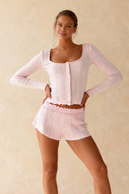 Vintage O-neck Buttons Up T-shirts Tops Ruffles Shorts Suits