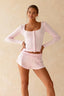 Vintage O-neck Buttons Up T-shirts Tops Ruffles Shorts Suits