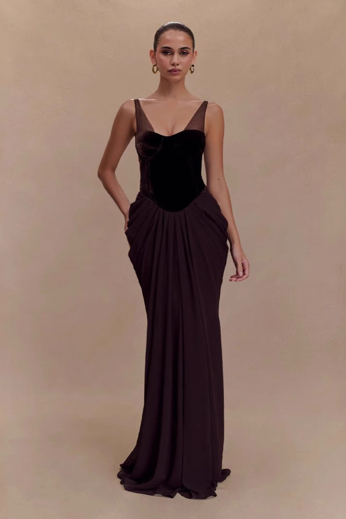 Cami Backless Mesh Paneled Waist Slim Elegant Long Formal Dress Main image