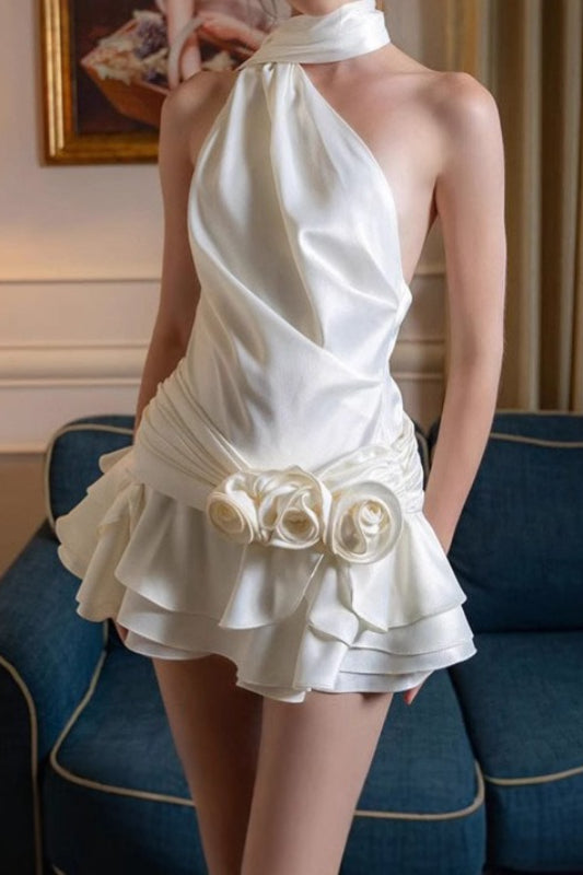 French Satin Off Shoulder Backless Graduation Party Dress Main image