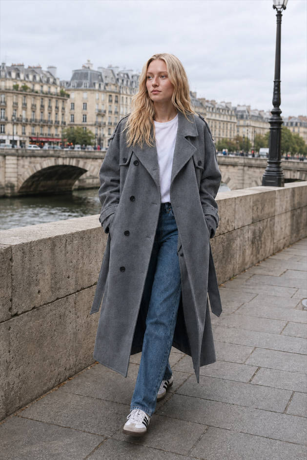 Solid Color Long Sleeve Trench Overcoat