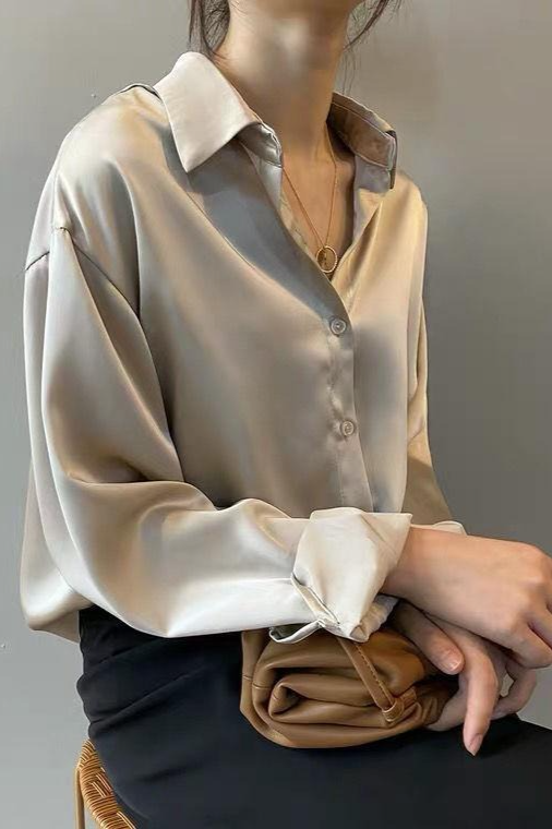 Satin Vintage Unique Draped Long Sleeve Blouse Secondary image