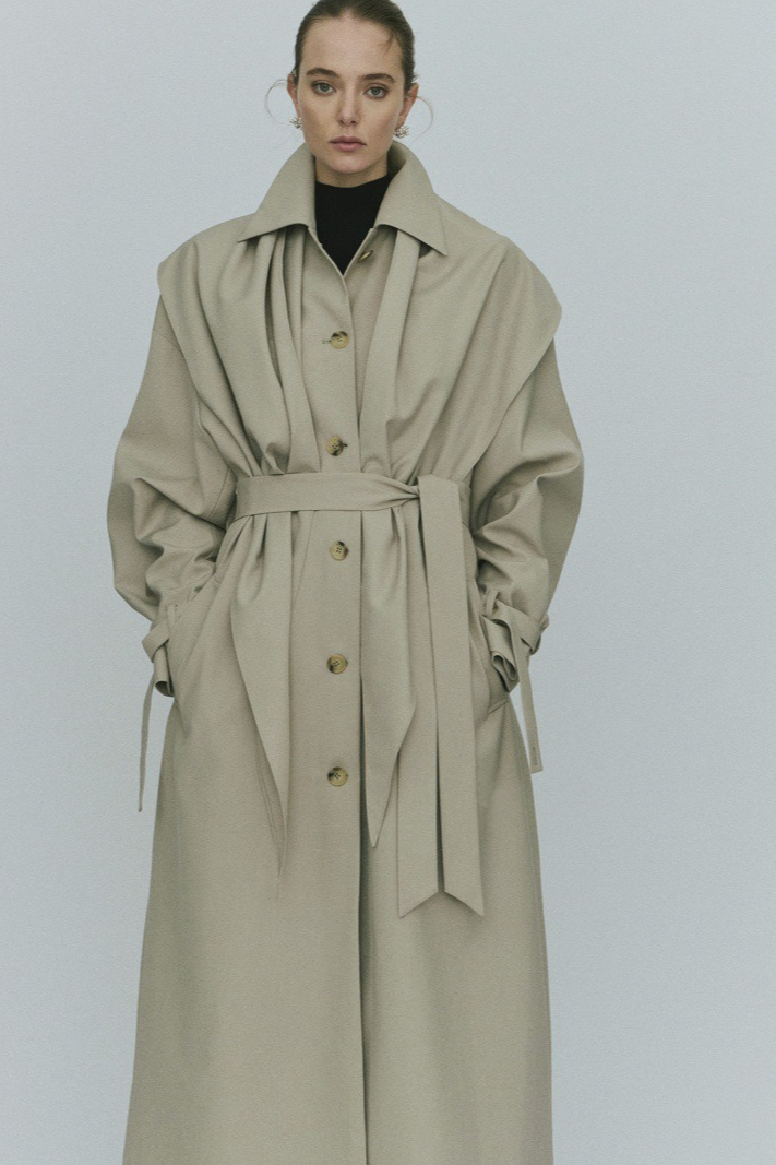 Detachable Cape Waist Tied Long Loose Minimalist Overcoat Main image