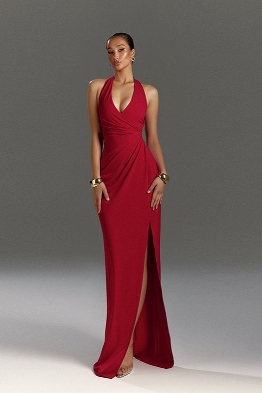 Halter Neck V-Slit Evening Wrap Dress Secondary image