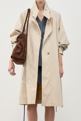 Solid Stand Collar Single Breasted Long Loose Overcoat