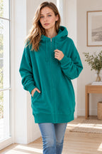 Color Hoodie Zipper Solid - Mid-length
