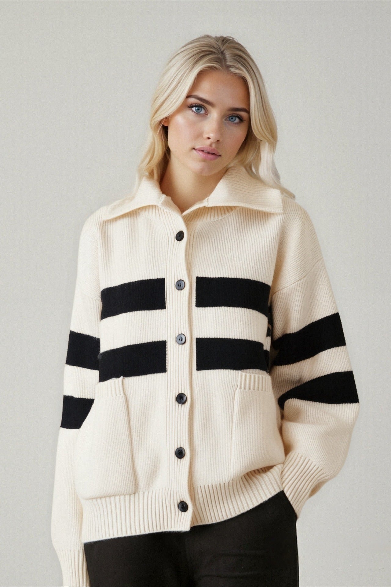 High Neck Color Block Knit Sweater Secondary image