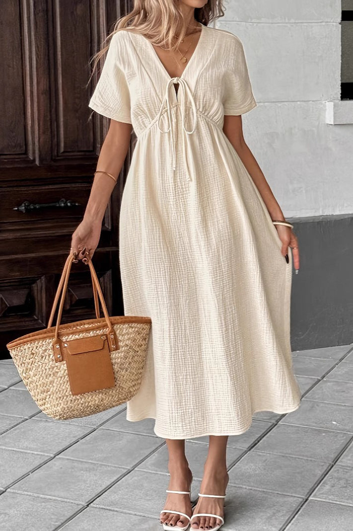 Bohemian Deep V Tie Waist Flowy Boho Dress Main image