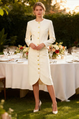 Elegant Vintage Solid Waist Cinching Slim Two Piece Set