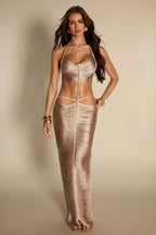Pearl Chain Cutout Ruched Maxi Dress
