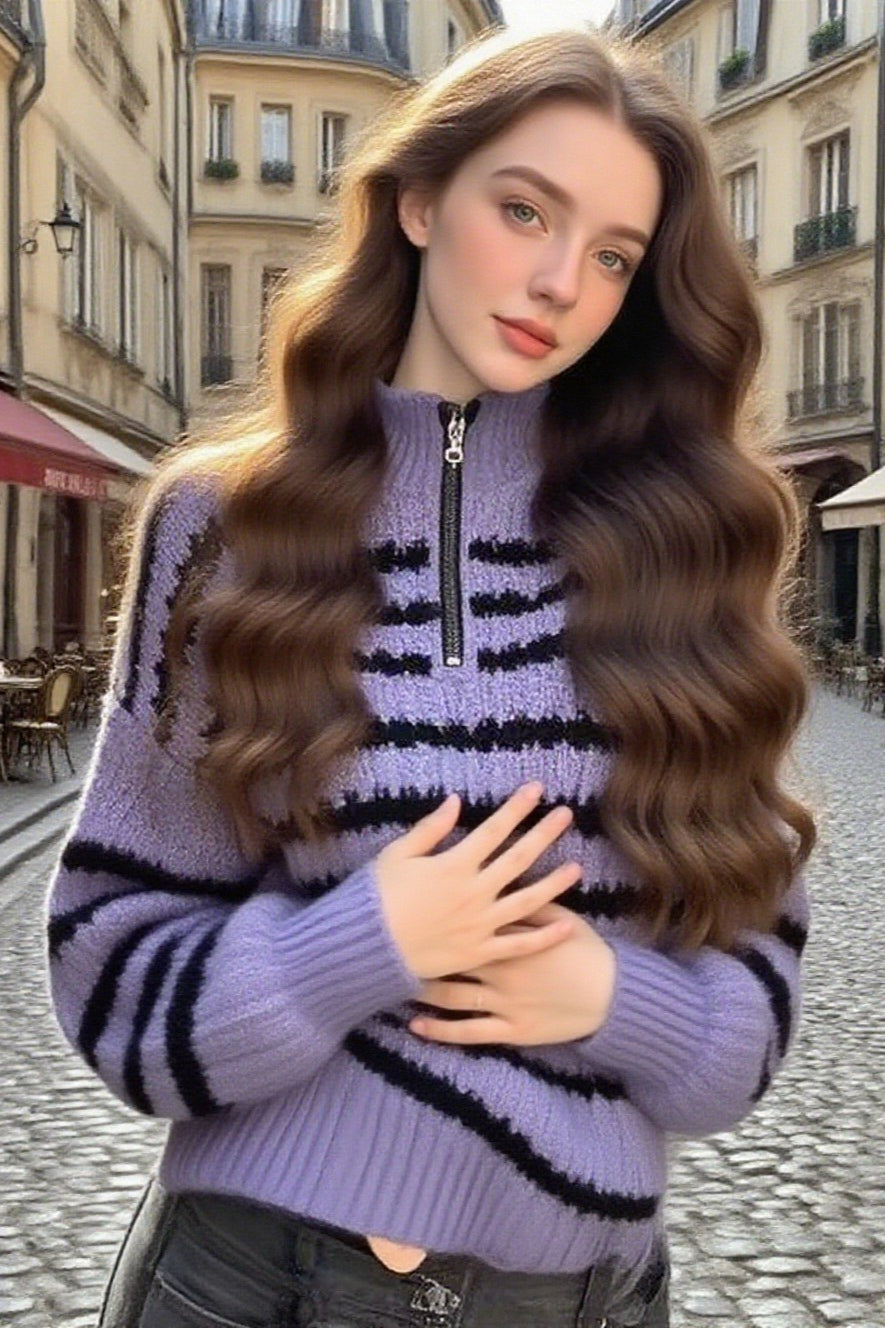 Loose Fit Striped Polo Sweater Secondary image