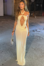 Solid Halter Cutout Bodysuit Skirt Set Party Dress