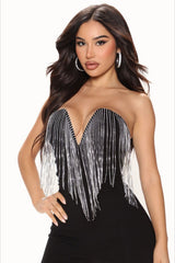 Rhinestone Deep V Fringe Tube Party Short Jumpsuit