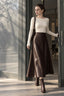 Pleated Faux Graceful Leather Midi Skirt