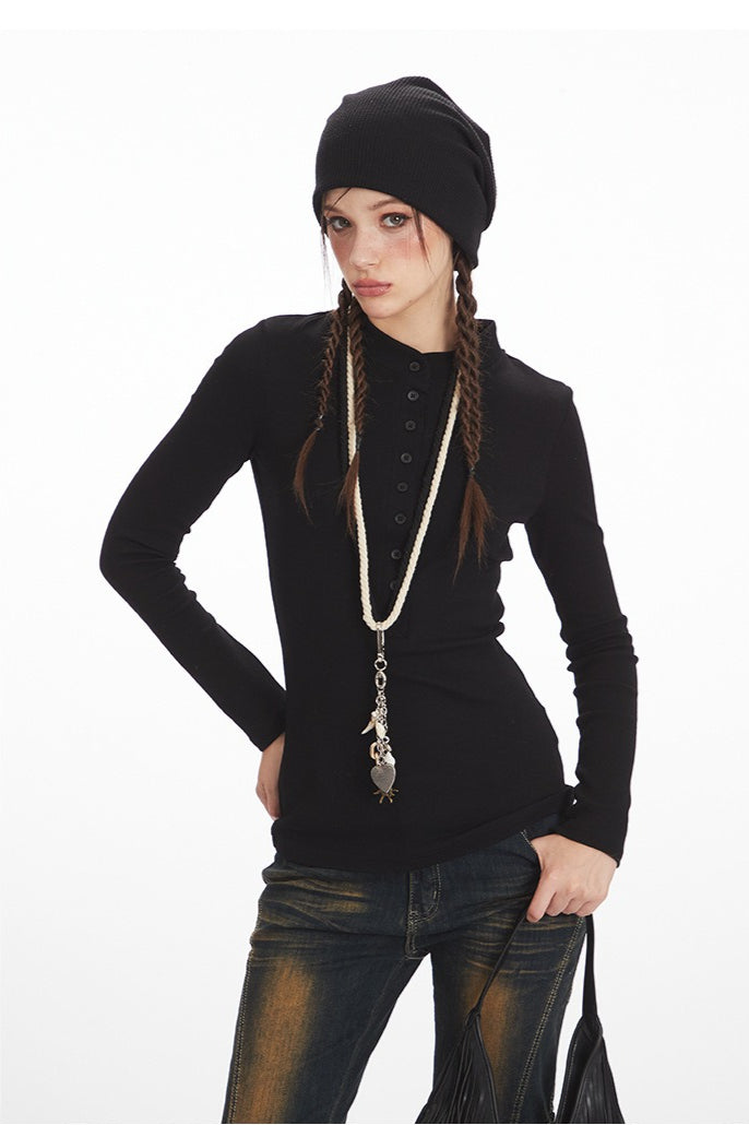 Structured Shoulder Slim Knit Top Main image
