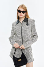 Loose Collared Jacket Pleated A Line Skirt Two Piece Set