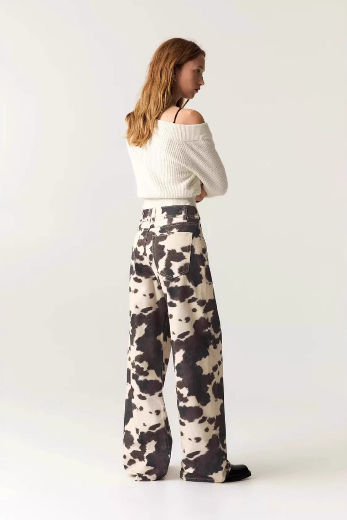 Vintage Cow Print Washed Loose Straight Pants Secondary image