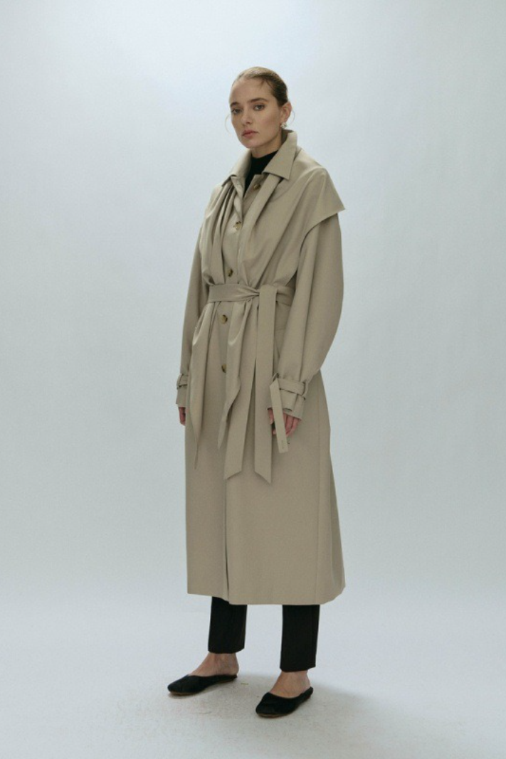 Detachable Cape Waist Tied Long Loose Minimalist Overcoat Secondary image