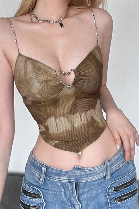 Heart Cut Out Metal Ring Sheer Cami Top Main image